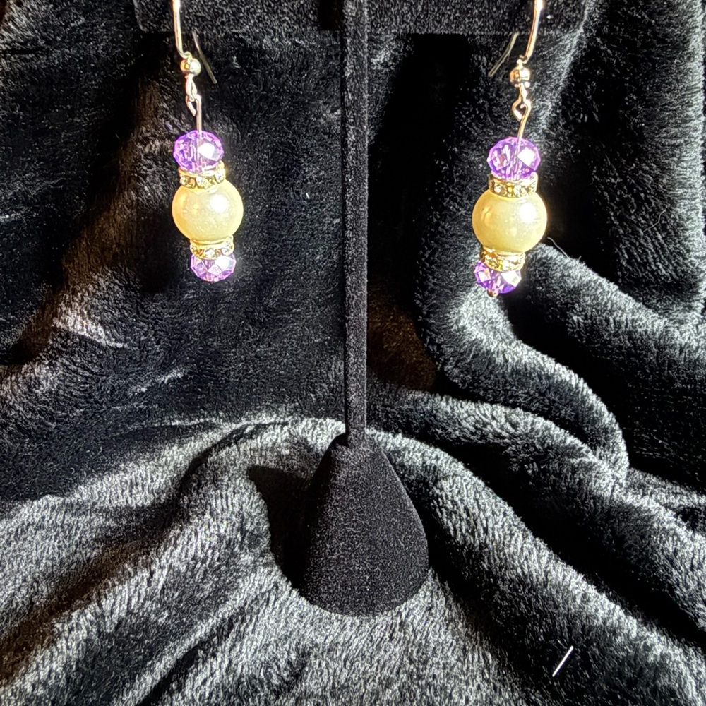 Elegant Gold and Purple Beaded Earrings